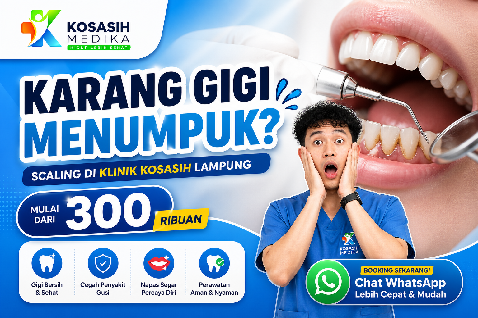 Karang Gigi Menumpuk? Scaling di Klinik Kosasih Lampung Mulai 300 Ribuan